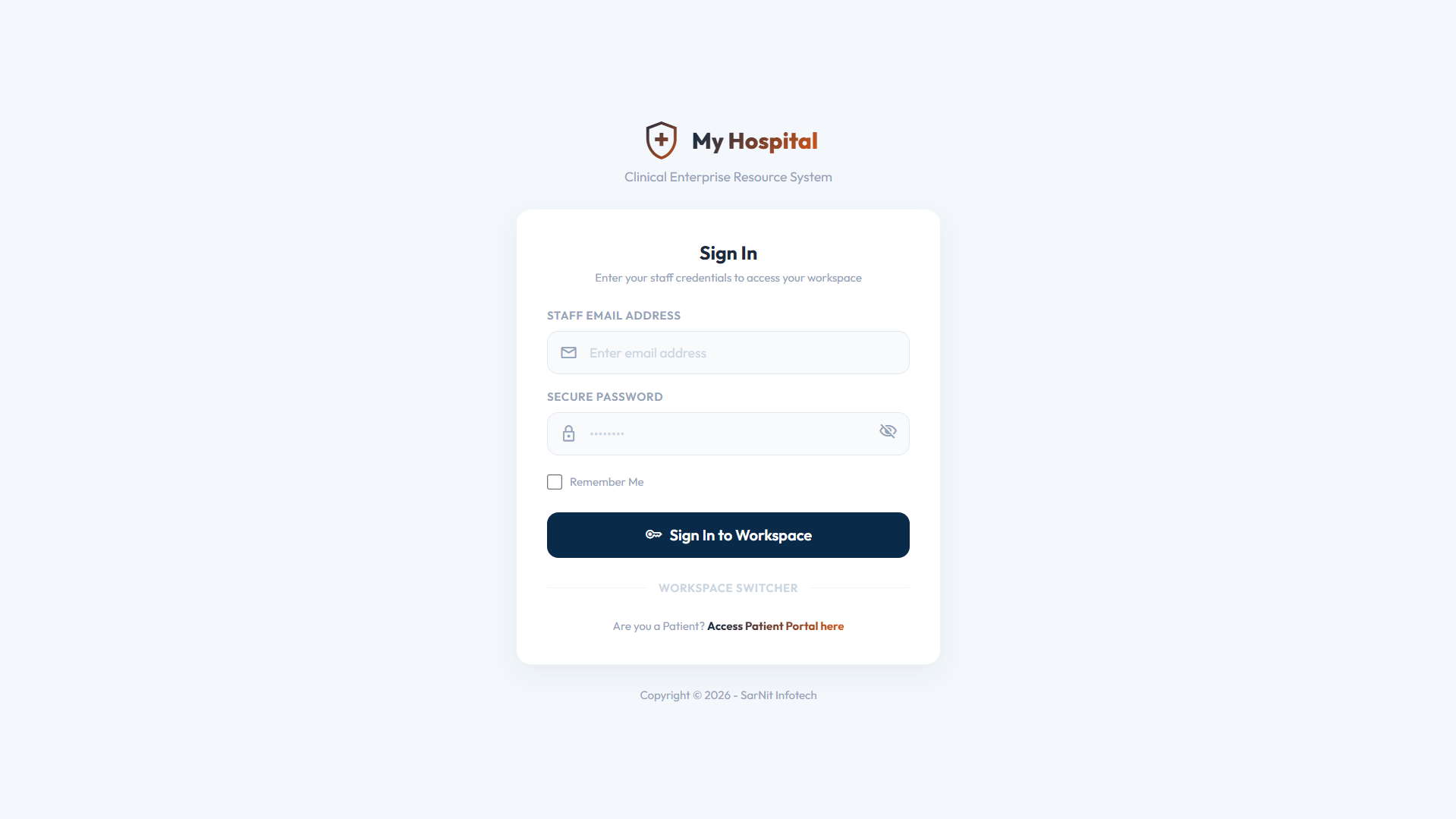 Secure Workspace Login - Staff portal entry
